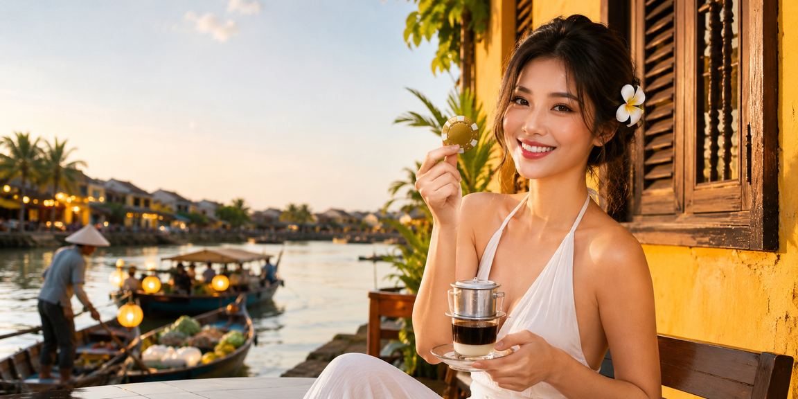 Người dùng tại Hội An thư giãn với cà phê và tham gia cược trực tuyến vào buổi tối